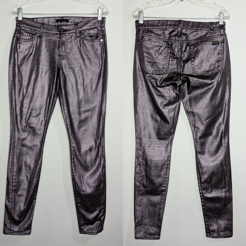 Seven for all Mankind shiny purple black skinny jeans 27
